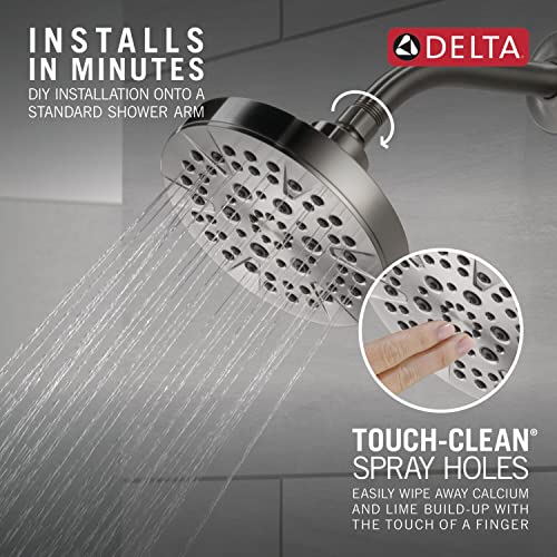 Delta 6-Setting Brushed Nickel Fixed Shower Head - Stainless, 6 Inch, 1.75 GPM