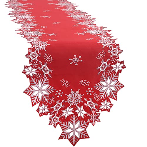 Simhomsen Embroidered Snowflakes Table Runner 14x144 inches Christmas Winter Decor