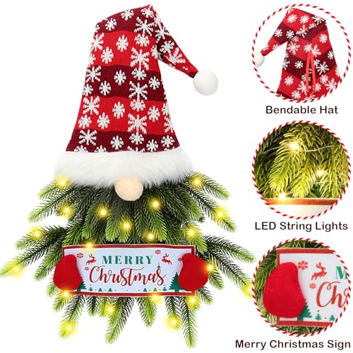 Christmas Wreath for Front Door, Lighted Gnome Door