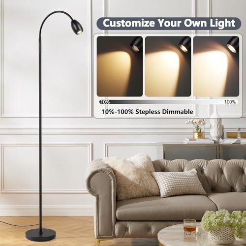AUZONIMICS Matte Black 72-Inch LED Dimmable Floor Lamp with Gooseneck