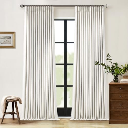 Natural Linen 90 Inch Blackout Curtains - Pack of 2, Pinch Pleated, Cream