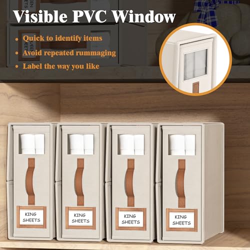 BigPonPon Beige 4-Pack Foldable Bed Sheet Storage Organizer Set - King Size, 3.7 Gallon