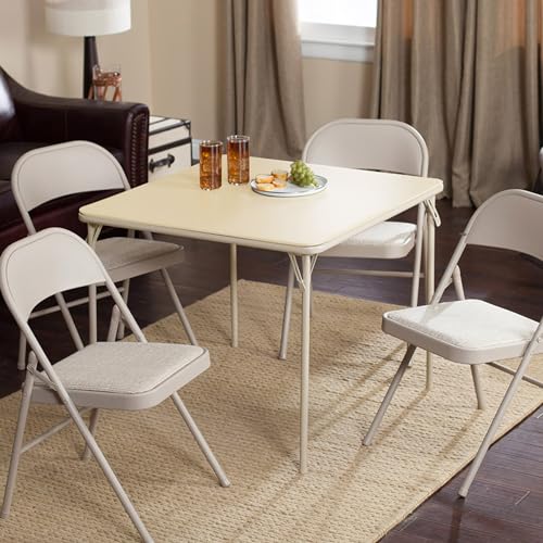 Square Folding Card Table Buff Tan 34x34 Inches - Space Saving & Sturdy