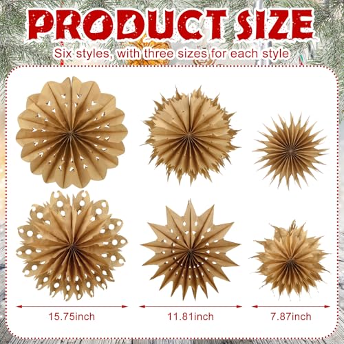 Epakh 18 Pcs Natural Wood Christmas Paper Snowflakes Hanging Decor Classic Style
