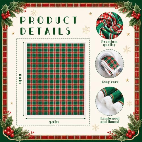 Fanfanwin Christmas Sherpa Throw Blanket, Tartan Plaid in Red & Green - 50x60
