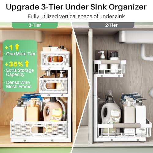 White 2-Pack Under Sink Organizer 3-Tier Adjustable Metal Pull-Out Shelf