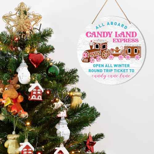 Muktoujaumai Christmas Sign Decor, Christmas Bakery Round Hanging Sign Decor Gingerbread Xmas Holiday Wall Decorations Winter Wood Sign for Kitchen, Door, Home, Candy Land Express
