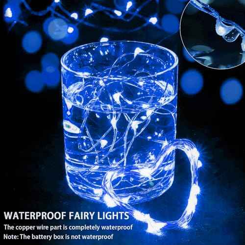 12 Pack Blue Fairy Lights 7Ft 20 LED Twinkle String Lights 3 Modes Battery Operated Waterproof Firefly Starry for Mason Jar Party Wedding Christmas Valentines Day Table Centerpieces