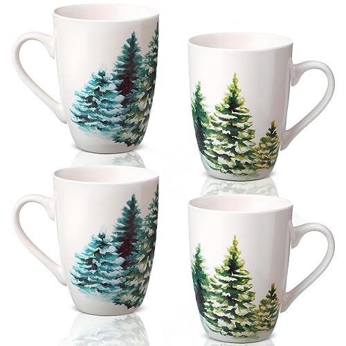 Suttmin 4-Pack Christmas Tree Ceramic Coffee Mugs 12 oz Holiday Gift Set