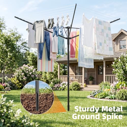 Outdoor Clothes Drying Rack with 165 Feet of Line, Rotating Umbrella Design