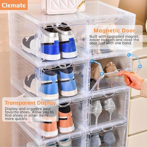 XLarge Clear Shoe Storage Box - Stackable Drop Front Organizer for Sneakers US12