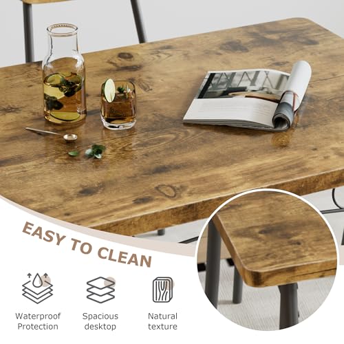 VECELO Rustic Brown 3-Piece Dining Set for 2, Space-Saving Kitchen Table & Chairs