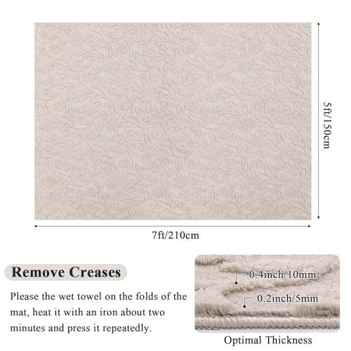 Vaukki 5x7 Beige Area Rug for Living Room and Bedroom - Modern Boho Floral Design