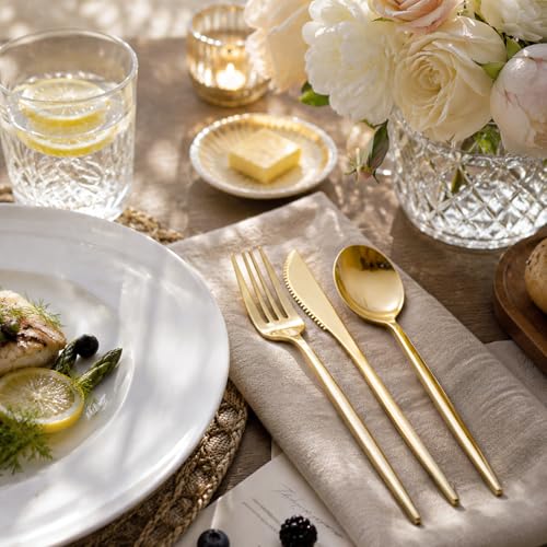 Gold Disposable Plastic Silverware Set - Heavy Duty 300 Pieces for Parties & Weddings