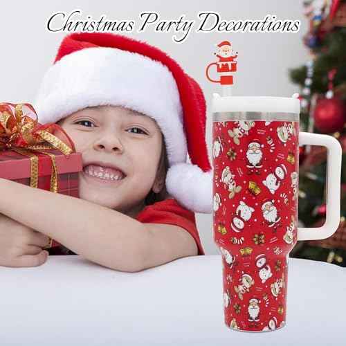 Haundry 6-Pack Christmas Straw Covers for Stanley Straws, 0.4 inch Stanley Straw Caps Compatible with 40 oz Stanley Tumbler with Handle, Reusable Silicone Dust-Proof Straw Tips for Christmas Gift