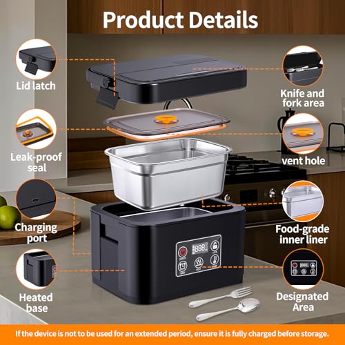 Mangoin Cordless Electric Heated Lunch Box 1.5L Food Warmer Portable Food Container