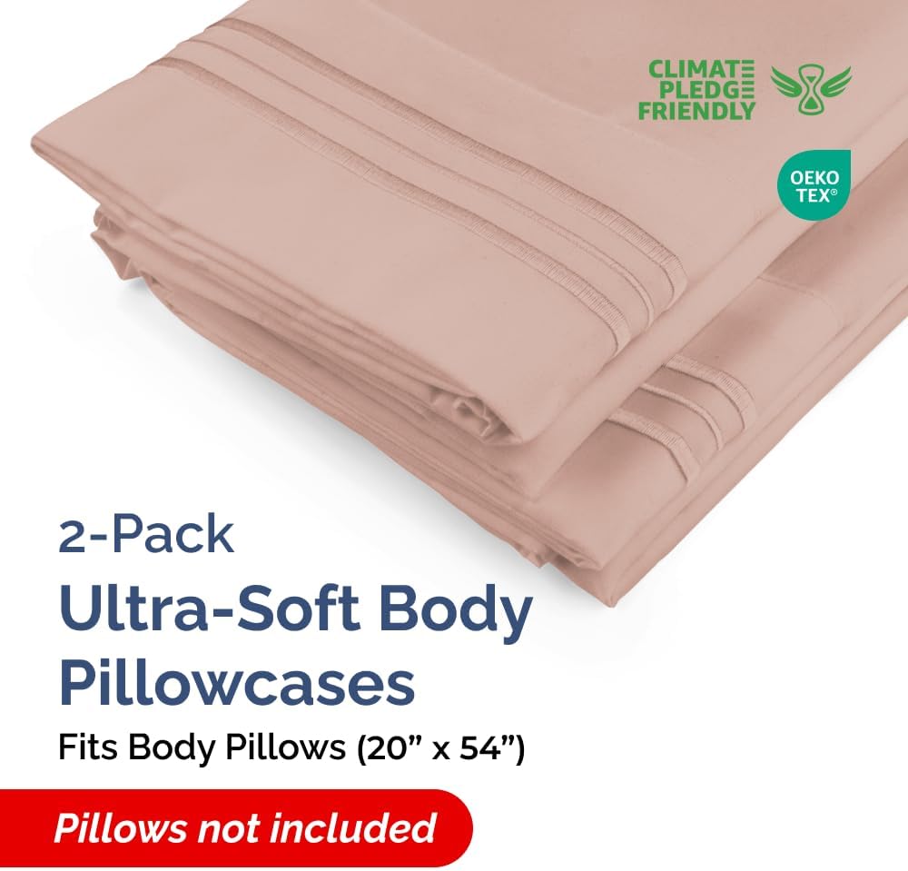 Skiennix Body Pillowcases Set of 2 | Soft 20x54 Long Pillow Covers for Side Sleepers - Wrinkle-Free, Machine Washable, Mauve