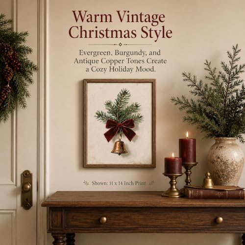 Vintage Christmas Bell Wall Art: 8 x 10 Inch Unframed Print