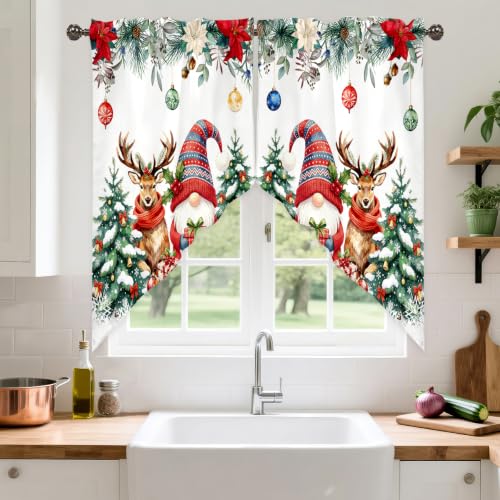 Christmas Snowman Kitchen Valance 28x36 in - 1 Pair, Red