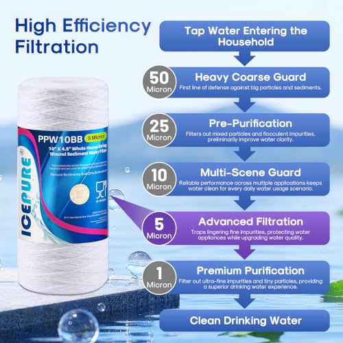 5 Micron 10x4.5 Inch Whole House Sediment Water Filter - Pack of 2