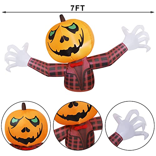 7FT Halloween Inflatable Pumpkin Ghost Outdoor Decoration with Lights