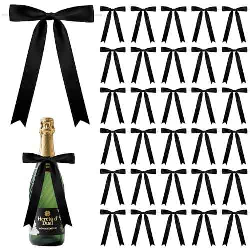 30pcs Ribbon Black Bows for Gift Wrapping 5"¡¿7¡±Gift Bow for Crafts, Twist Tie Bows,Black Bow Decor,Bows for Crafts,Dating,Wedding,Christmas,Birthday Bow Decor (1in Wide)