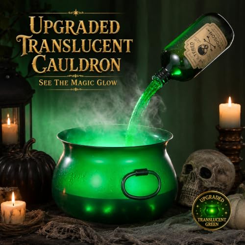 Large Translucent Cauldron with Floating Potion Bottles Halloween Decor