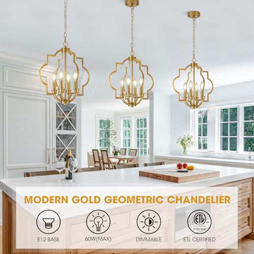 Brushed Gold Dining Room Chandeliers, 15.6" Farmhouse Pendant Light