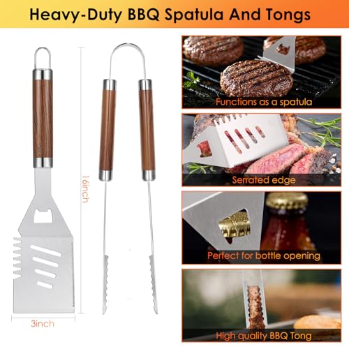 Yoehka BBQ Grilling Accessories Set - 34-Piece Heavy Duty Grill Tools with Brown Handles