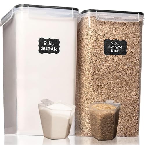 Black Food Storage Containers Set - 2 Large Airtight Canisters for Pantry & Kitchen Organization
