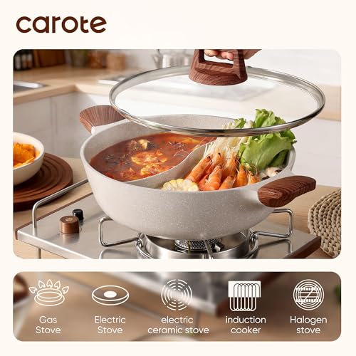 Carote 4.5QT Non-Stick Stockpot with Divider - White Granite, Suitable for All Stoves