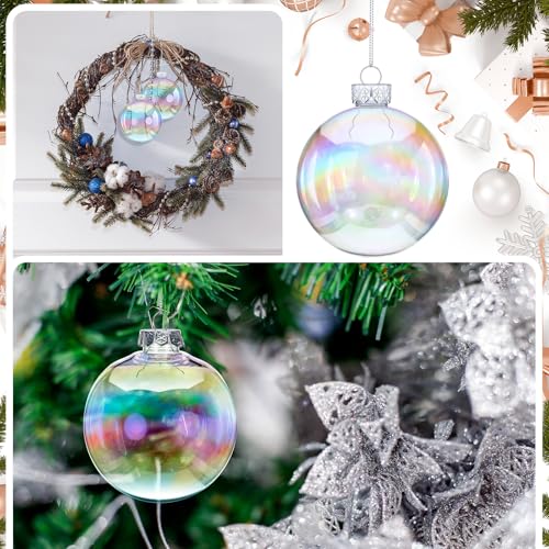 Funtery 12-Pack 4-Inch Iridescent Christmas Ornaments - Clear Holiday Decor