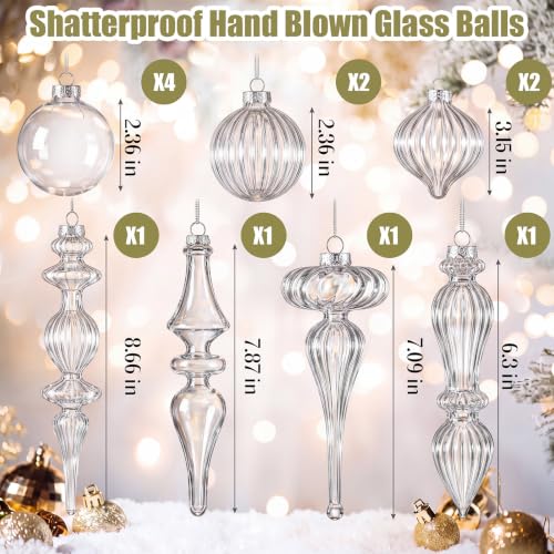 Soulchen 12 Pcs Mercury Glass Christmas Ornaments, Clear & Mixed Shapes (12 Pieces)
