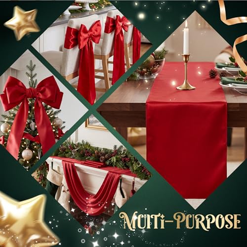COSINIA 24-Pack Red Satin Table Runner 12 x 108 Inch - Reusable Seamless