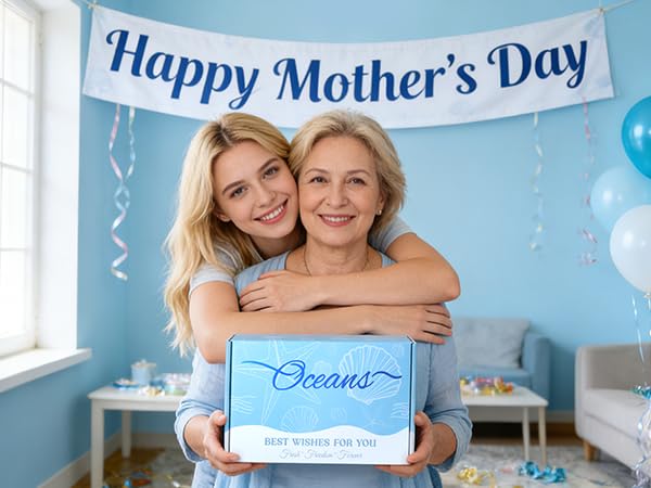 Mothers Day Gifts for Mom, Self Care Gift Basket for Women, Relaxation Spa Gift Set with Tumbler, Blue Ocean Gift Baskets for Mom, Wife, Grandma