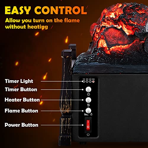 LifePlus 21 Inch Electric Fireplace Log Set with Remote, 8H Timer, Realistic Flame – Antique Bronze