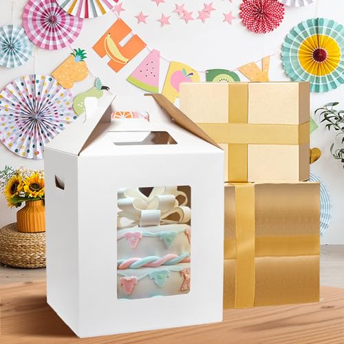 Tall Cake Boxes 14x14x16 Inches with Cake Boards - 3 Pack for Tiered Cakes