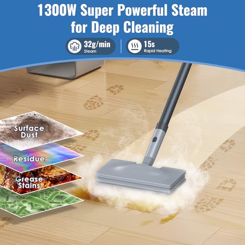 FEPPO Soft Gray Steam Mop & Detachable Handheld Steam Cleaner for Home & Floor