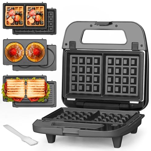 3 in 1 Mini Waffle Maker with Removable Plates - Graphite