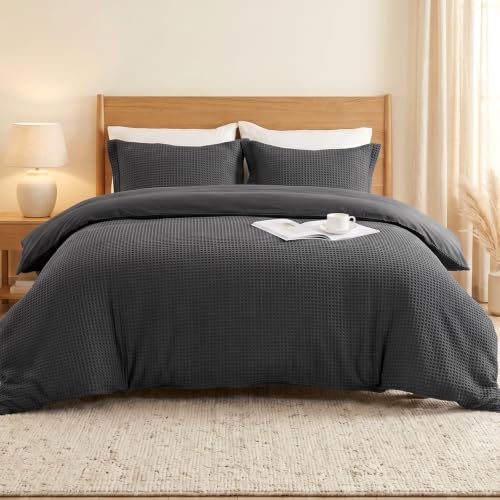 King Cotton Duvet Cover Set with Pillow Shams - Dark Grey, No Comforter, 104x90