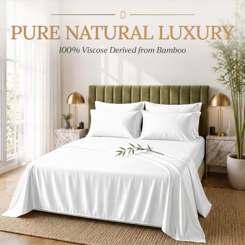 White King Size Viscose from Bamboo Bed Sheet Set - 6 Piece Luxury Bedding