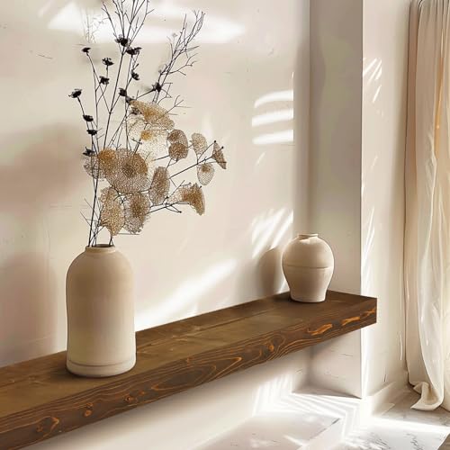48-Inch Pine Wood Fireplace Mantel Shelf 3'' Thick Brown Floating Shelf - 48x3x8 Hollow