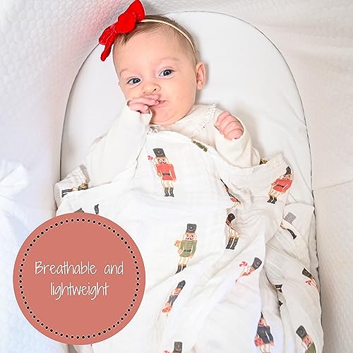 LollyBanks Muslin Swaddle Blanket | 100% Cotton | Newborn and Infant Blanket | Large 47 x 47 inches for Girls | Light Weight and Breathable | Nutcrackers Christmas Theme