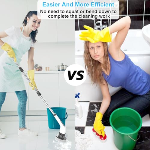 Long White Electric Spin Scrubber - Cordless Rechargeable Bathroom & Car Cleaner