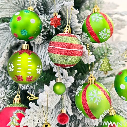 46 Pcs Christmas Tree Ornaments Set Red & Green Holiday Decor