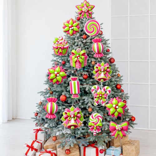 WHYMEO Classic Candy Christmas Tree Picks, 12 Pcs Peppermint Ornament Set