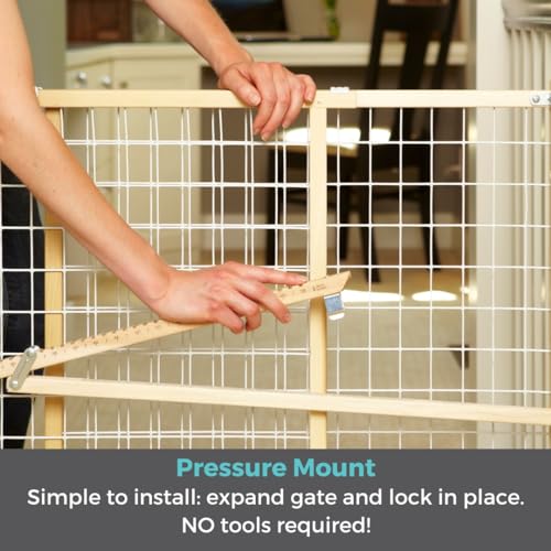 Extra-Wide Wooden Baby Gate - Pressure Mounted Child Safety Gate for Doorways - Adjustable 29.5-50 Inches Wide - 31 Inches Tall - Baby Gate