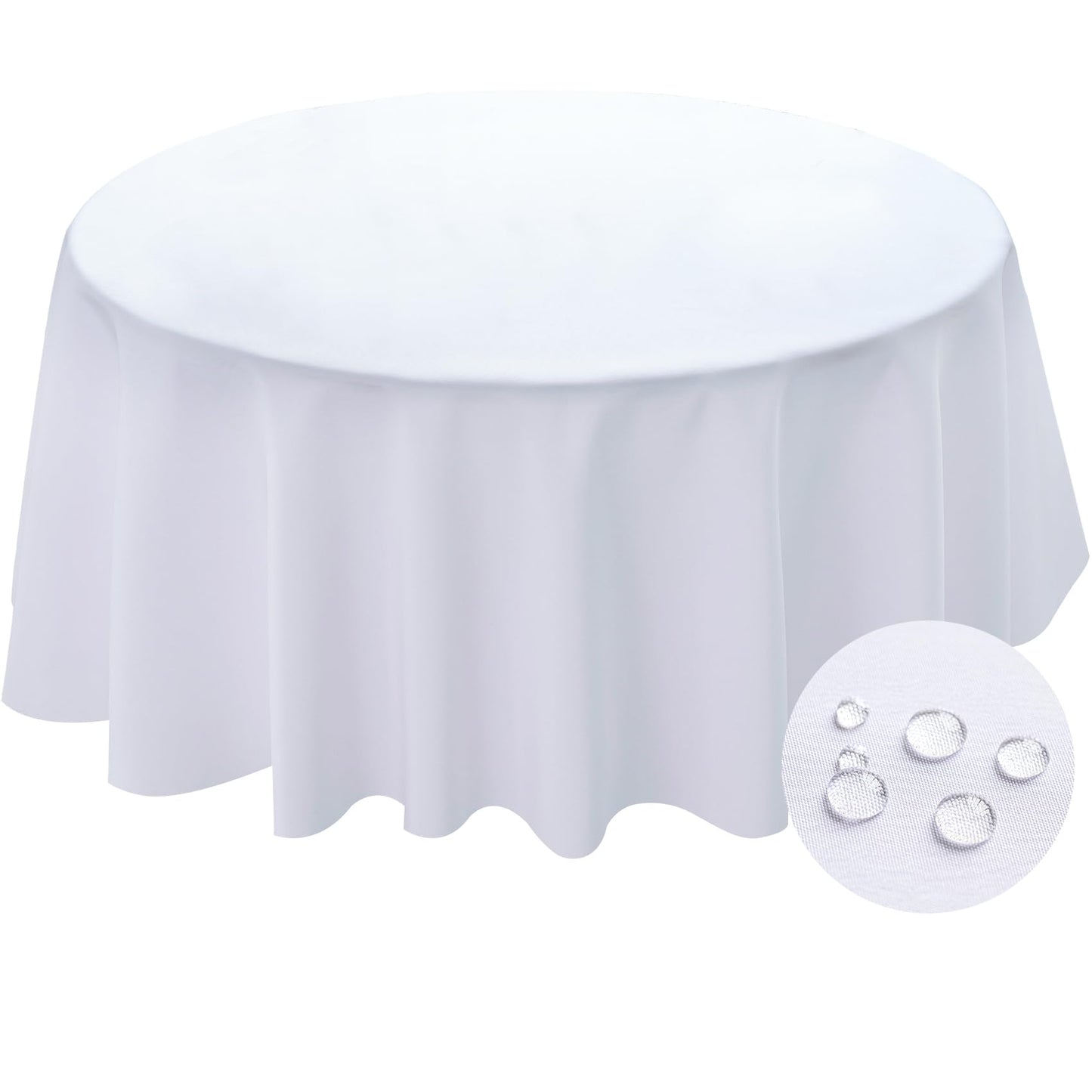 BYDOLL Table Cloth Round 48 Inch Tablecloth Fits Max38 Inch Diameter Top,White Washable Outdoor Winkle and Stain Resistant Spillproof Polyester Tablecloths for Round Tables Party Cover