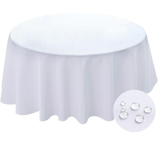 BYDOLL Table Cloth Round 48 Inch Tablecloth Fits Max38 Inch Diameter Top,White Washable Outdoor Winkle and Stain Resistant Spillproof Polyester Tablecloths for Round Tables Party Cover
