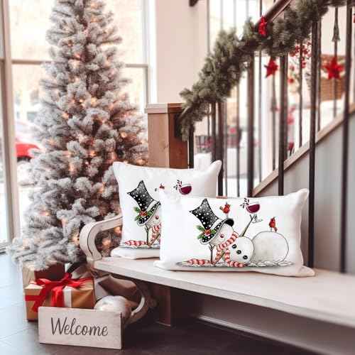 Christmas Pillow Covers 18x18 Set of 2 Snowman Merry Christmas Lumbar Pillow Cover Decorations Throw Pillow Covers Farmhouse Pillows Decorative for Sofa Winter Home Decor